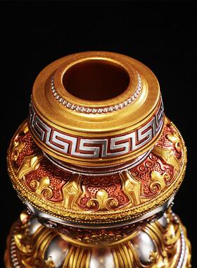 藏式风家用八吉祥转轮底座精品彩绘雕花树脂手摇底座桌面转筒底座
