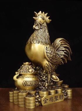 纯黄铜公鸡聚宝盆金鸡摆件室内桌面金钱大公鸡聚财铜鸡生肖鸡铜