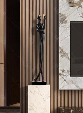 现代抽象阅读人物雕塑饰品现代高端样板房艺术展示金属软饰