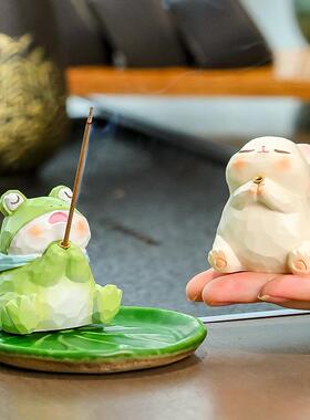 卡通青蛙熊猫可爱萌宠香插桌面摆件茶桌茶台茶玩线香炉檀香沉香炉