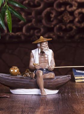 中式中国风姜太公钓鱼户外山鱼缸客造景搭假配饰太公钓鱼厅家居装