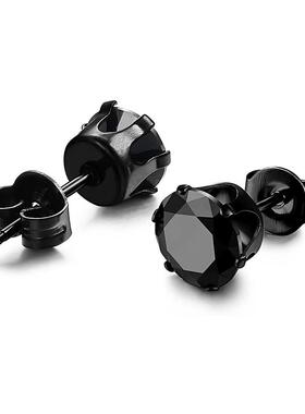 3 Pairs Stainless Steel Black Stud Earrings for Men Women CZ