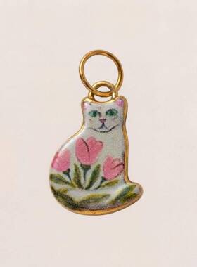 不锈钢新款可爱小猫咪印花滴油款陶瓷配件吊坠项链手链跨境批