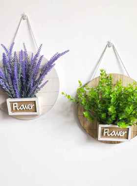 墙壁装饰花篮壁挂花盆装饰摆件客厅墙面插花花篮挂墙花篮圆木盒定