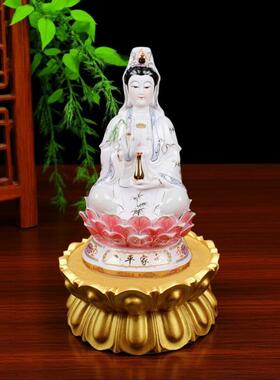 观音菩萨莲花底座实木质佛像底座家用供奉圆形莲花台鎏金神像底座