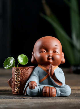 可爱小和尚摆件陶瓷禅意家居客厅办公室花器家用水培花瓶中式摆设