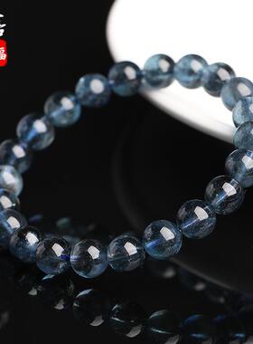 2026蓓蓓福 天然黑体海蓝宝圆珠手链 魔鬼蓝黑体海蓝宝手串