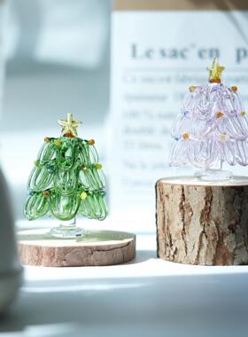 淄博琉璃拉丝耶诞树摆件纯手工挂丝粉色少女心桌面摆放装饰品礼物