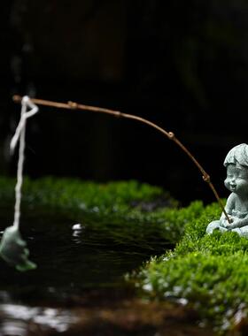 大号姜太公钓鱼花园流水装饰摆件假山鱼缸钓鱼翁树脂工艺品造景