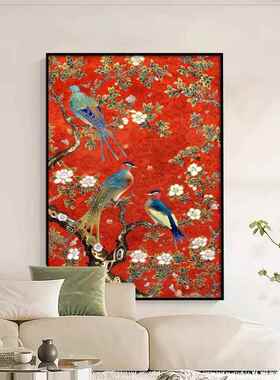 新中式花鸟祥和图《喜上枝头》好寓意小众玄关客厅装饰画画礼品挂