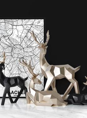 简约北欧树脂办公室客厅电视柜玄关家居装饰摆件招财鹿乔迁礼品