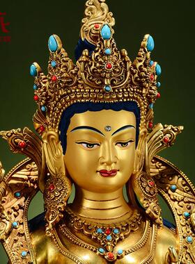 藏村全鎏金《绿度母》精工铜雕室内家用《绿多罗观音》铜佛像摆件