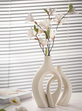 白色陶瓷花瓶升级版加大号依偎组合套装创意桌面摆件家居装饰品定