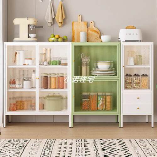 奶油风铁艺餐柜厨房置物柜现代家用客厅边柜收纳柜靠墙收纳柜子 - 图0