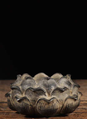 仿古石雕青石 莲花石钵石盆烟灰缸 中式复古陈设文玩收藏摆件摆饰