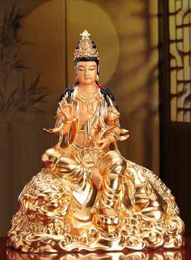 台湾纯铜文殊菩萨佛像浦县菩萨手绘华岩三圣家拜佛像饰品