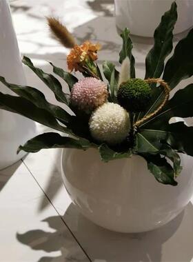 简约现代黑色白色圆球形玻璃花瓶酒店大堂桌面花器居家软装摆件