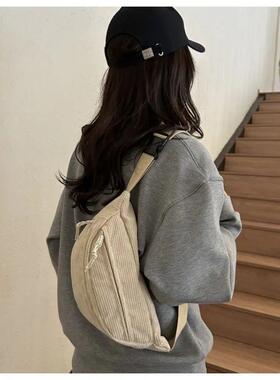 Corduroy Women Waist Bag Canvas Student Shoulder Crossbody C