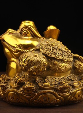 纯铜金蟾铜像金蟾王八方纳财金蟾蟾蜍招财三足蟾家居客厅开业礼品