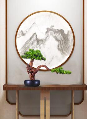 新中式仿真迎客松M00173面大盆景摆架件客厅玄关电视柜摆设花茶几