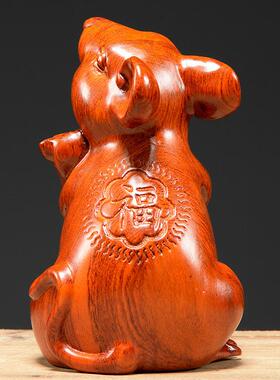 花梨木雕老鼠摆件十二生肖实木质鼠雕刻家居客厅办公室装饰工艺品