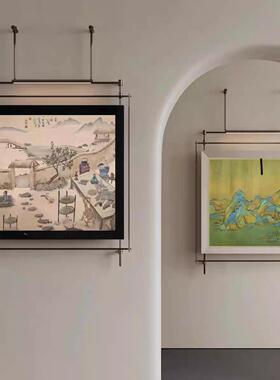 法式挂画金属吊杆装饰画不锈钢框架组合画氛围灯光画立体壁画定制