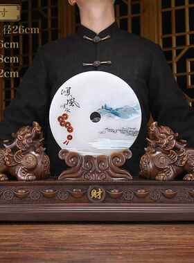 正品财貔貅摆件招皮丘一对平玉石安扣客厅酒柜装饰办公室乔迁开礼