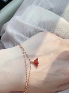 【公价1.27万】99新宝格丽玫瑰金红玉髓小扇子手链正品二手