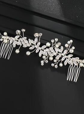 Crystal Pearl Hair Comb Clip Pin Rhinestone Leaf Hair Comb H