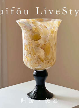 高脚琉璃宽口玻璃水养花器插花瓶轻奢高级感客厅摆件花器软装饰品