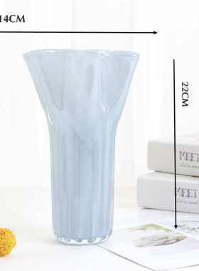 欧式中古风芬顿花瓶唯美炫彩奶蓝色小花瓣玻璃花瓶花壶插花容器
