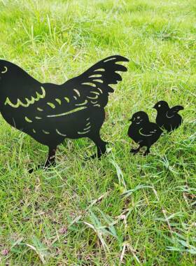 跨园林母鸡小鸡境属空装饰0996创意庭金院鸡一家插牌草坪镂鸡花园
