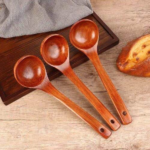 1Pc Wooden Large Capacity Soup Spoon Kitchen Use A Spoon To - 图1