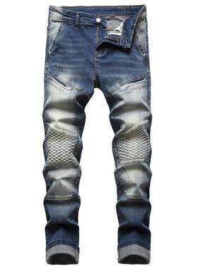Men's Zipper Deco Jeans Mens Slim Fit Stretch Jeans