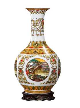 仿古陶瓷小花瓶景德镇新中式插花陶瓷瓶子珐琅彩清明上河图天球瓶