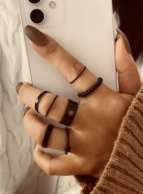 rings women 7-piece set 黑色关节戒指叠戴组合套装7件套戒指
