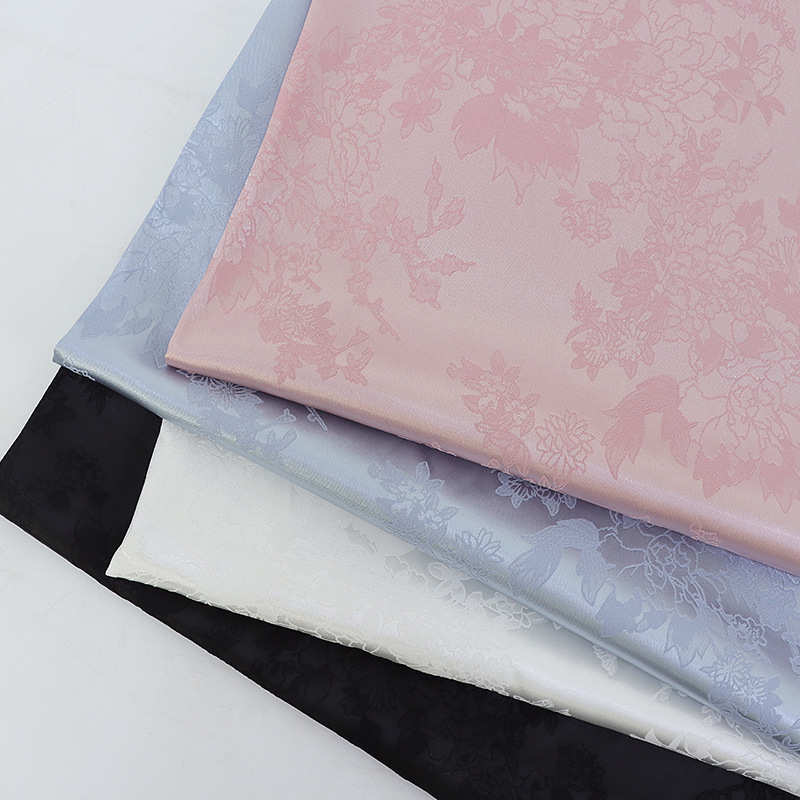 新款仿真丝汉服提花国风弹力色丁藤花提花布连衣裙里布缎面面料 - 图0