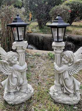 跨境庭新款园复古QTY72127花摆件天别使太阳能灯院墅树脂工艺品装