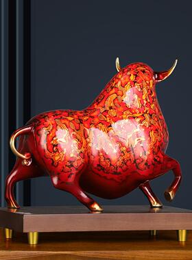 古法大漆纯铜牛摆件牛气冲天工艺品礼品高档家居饰品客厅办公室