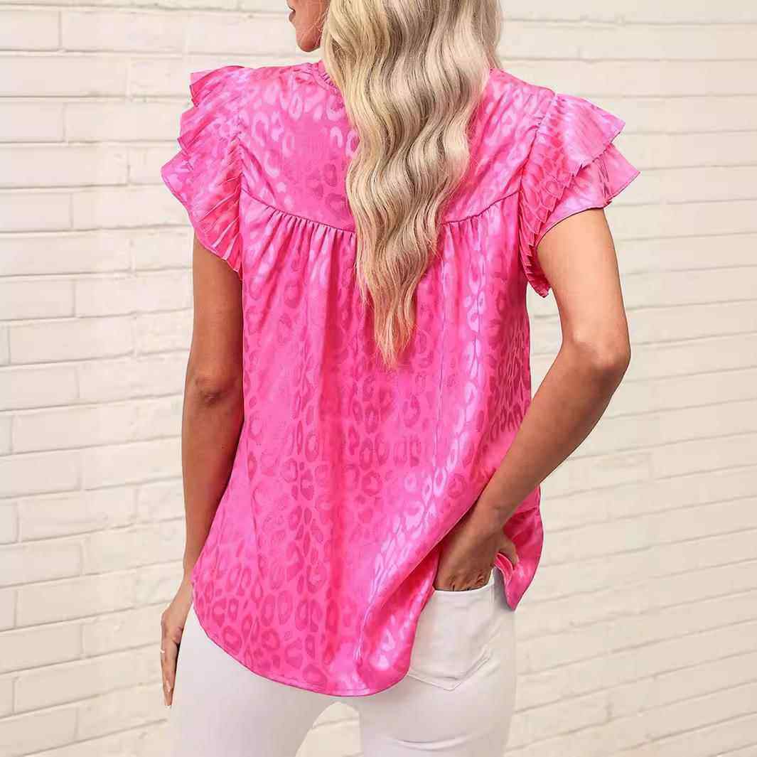 Top Womens Neck Wave Sleeve Leaf Lotus All-match Fashion - 图1