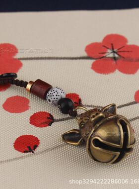 黄铜猪头铃铛风铃挂件仿黄铜复古钥匙扣挂件吉祥复古黄铜铃铛挂饰