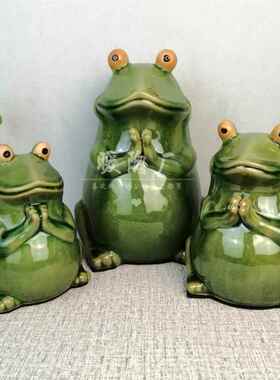 石湾公仔陶瓷摆饰青蛙幸福蛙可爱荷叶禅意茶生日结婚乔迁车载装饰