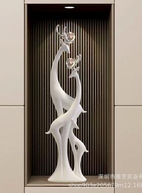 一家三口一家三口鹿入户玄关摆件高档电厅视壁柜细长客龛落地乔迁