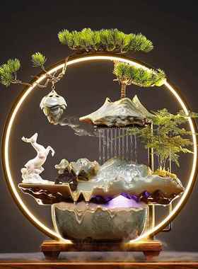 招财流水摆件循环水创意家居喷泉客厅办公室桌面乔迁开 业礼品玄