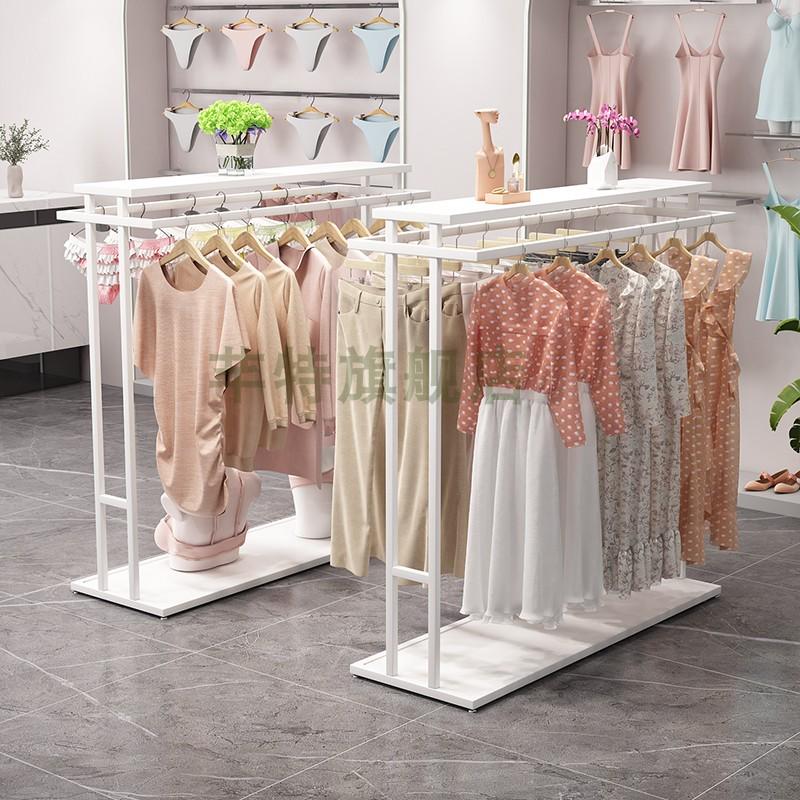 服装店展示架落地式中岛架子男女装童装双排中间货架双杠侧挂衣架 - 图0