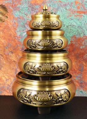 宏全摆黄铜大供号莲花并蒂三三足荷花足炉带盖奉熏达香炉铜器香炉