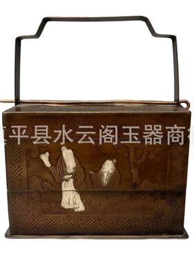 新中式铜提盒摆件样板间书房卧室工艺品摆件家居玄关软装饰品