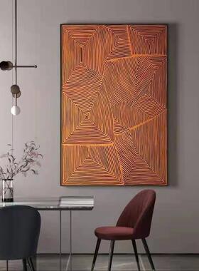 网红橙色抽象线条沙发背景挂落画设现计师代客厅装饰墙画餐关厅玄
