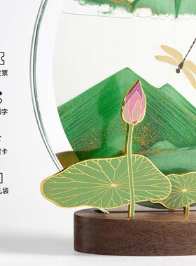 马鹿流沙画荷花古风新中式摆件桌面装饰小众礼物母亲节送妈妈老师