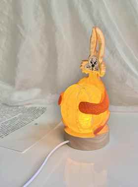 可爱仿真手工创意橘子兔子小夜灯摆件氛围感咖啡馆复古装饰品儿童